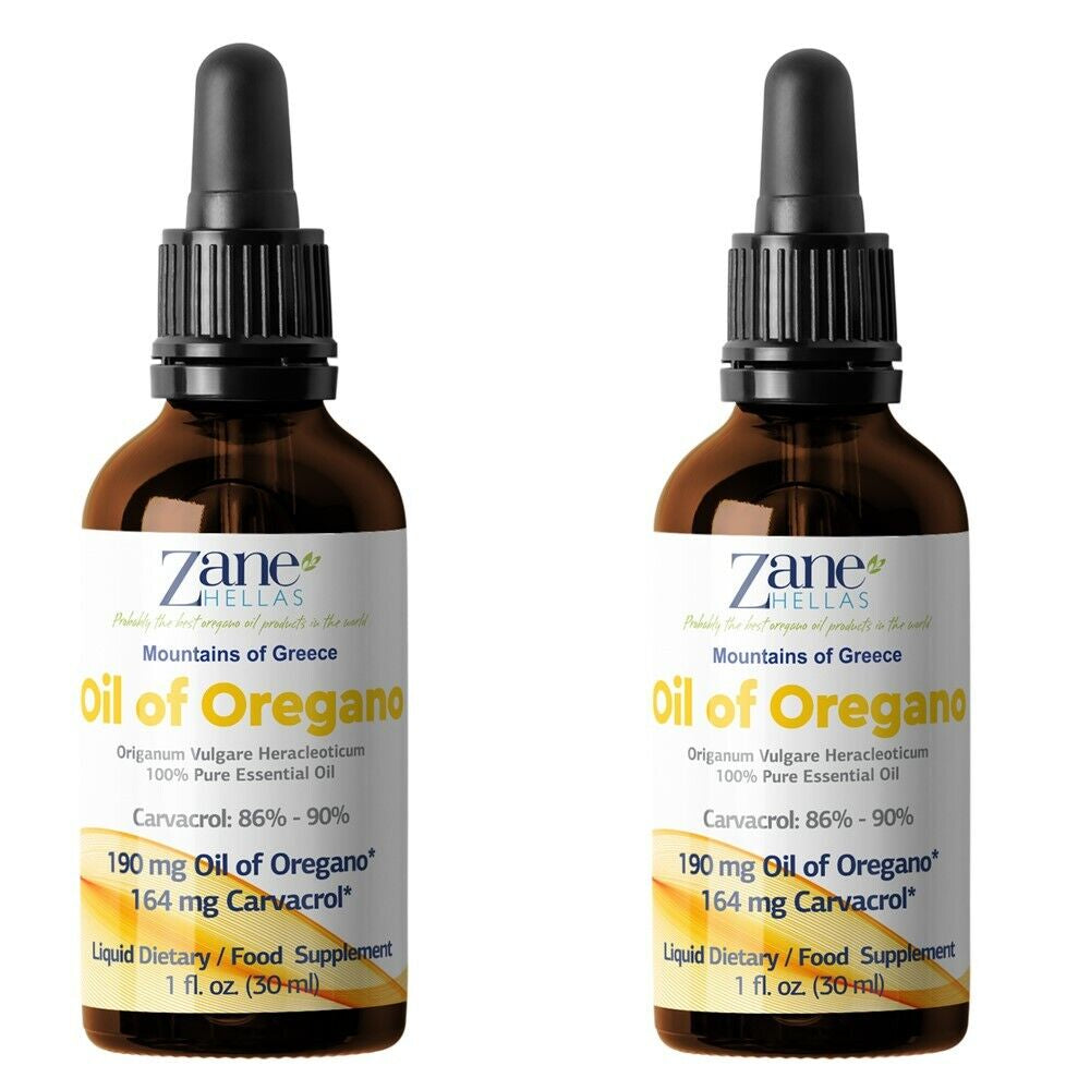 ZANE HELLAS Pure Greek Essential Oil of Oregano Oil. 2 Bottles 2 Fl.Oz-60Ml