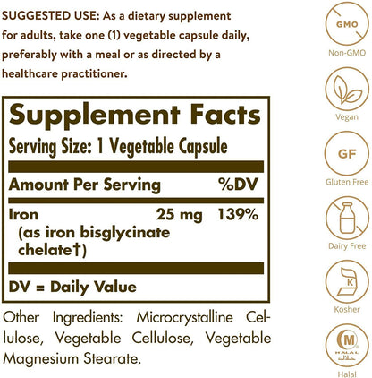 SOLGAR Gentle Iron 25Mg (Iron Bisglycinate) 90 Capsules