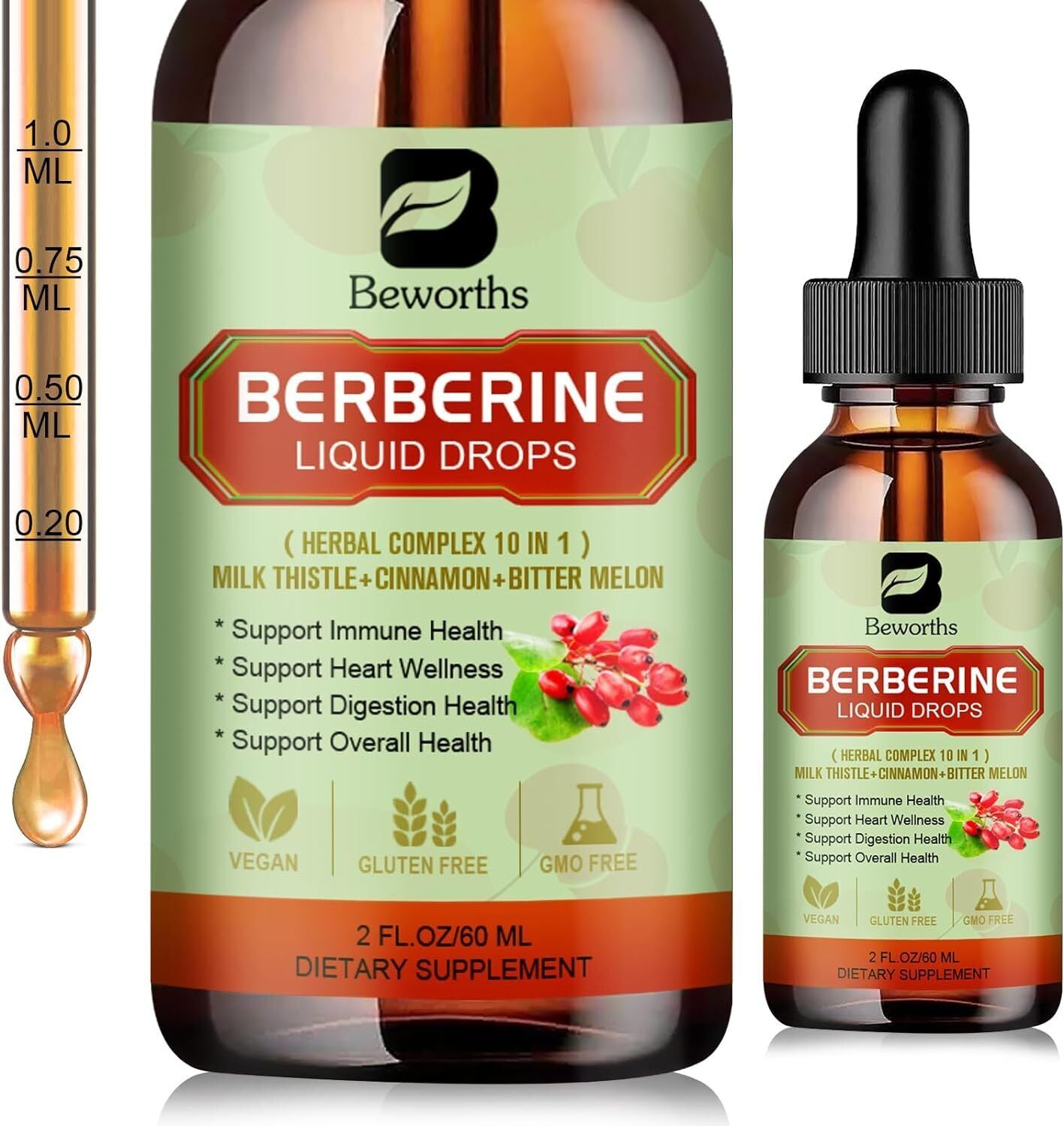 Premium Berberine Supplement - Berberine Liquid Drops with Turmeric, Bitter Melo