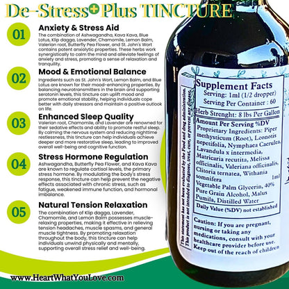 De-Stress plus Tincture Liquid Herbal Drops 2 Oz Natural Mood Stress Balance