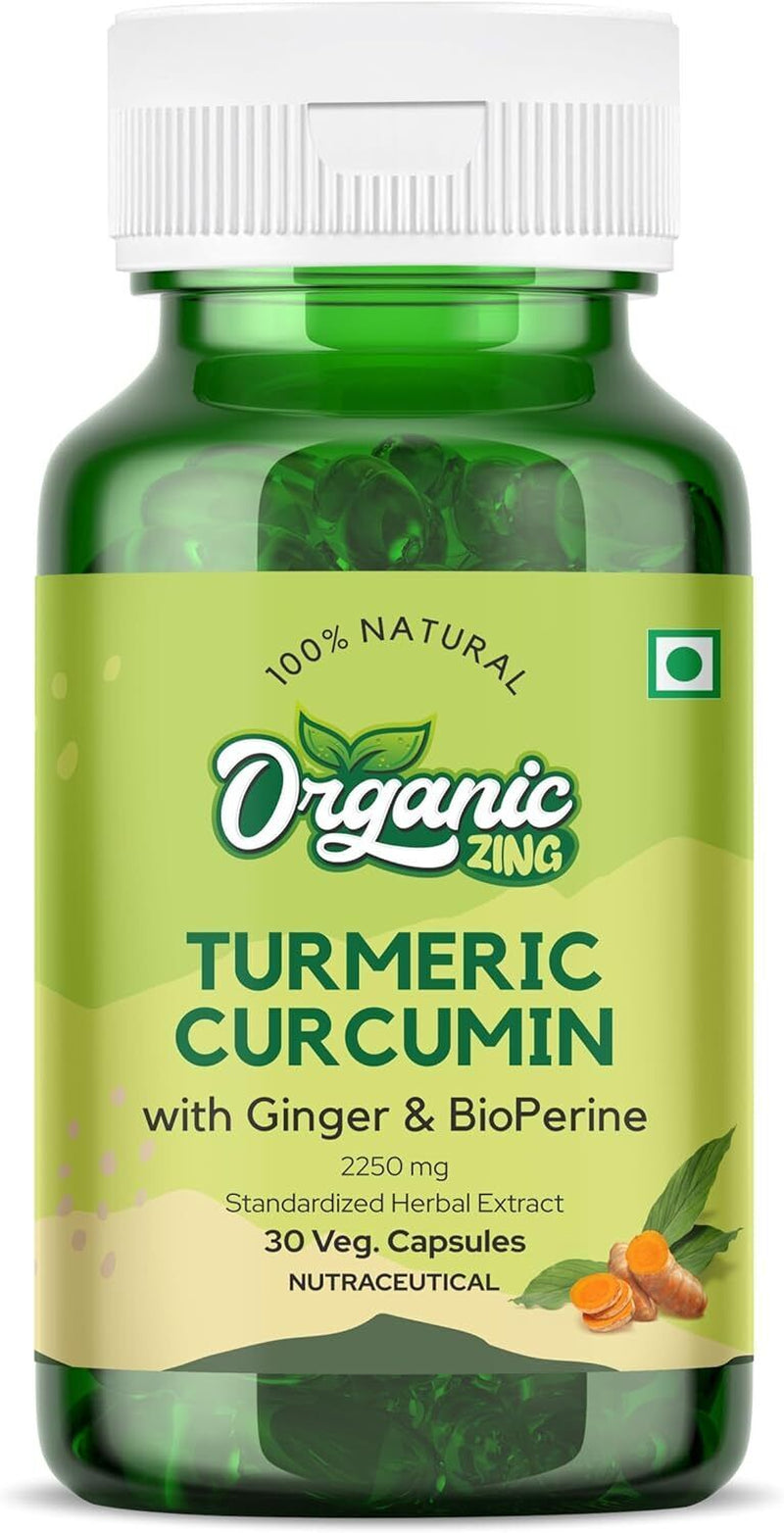 ORGANIC ZING Turmeric Curcumin with Ginger & Bioperine - 2250 Mg (30 Capsules)