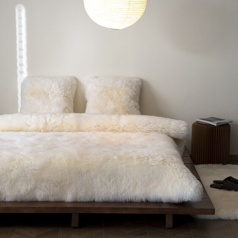 100% Pure Sheepskin Bed Cover Warm Australian Wool Blanket