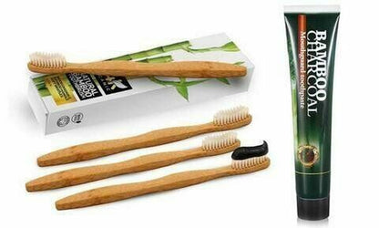 BAMBOO CHARCOAL TOOTHPASTE & TOOTHBRUSH SET (120G Toothpaste & 4 Toothbrushes)