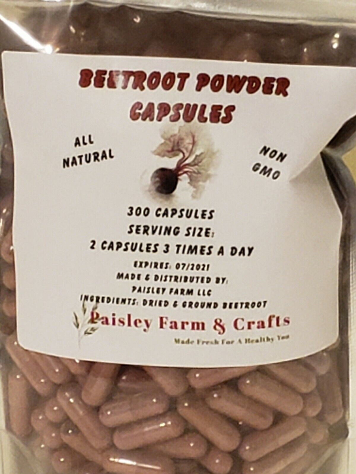 Beetroot Powder Capsules 300 Ct - Made Fresh on Demand!