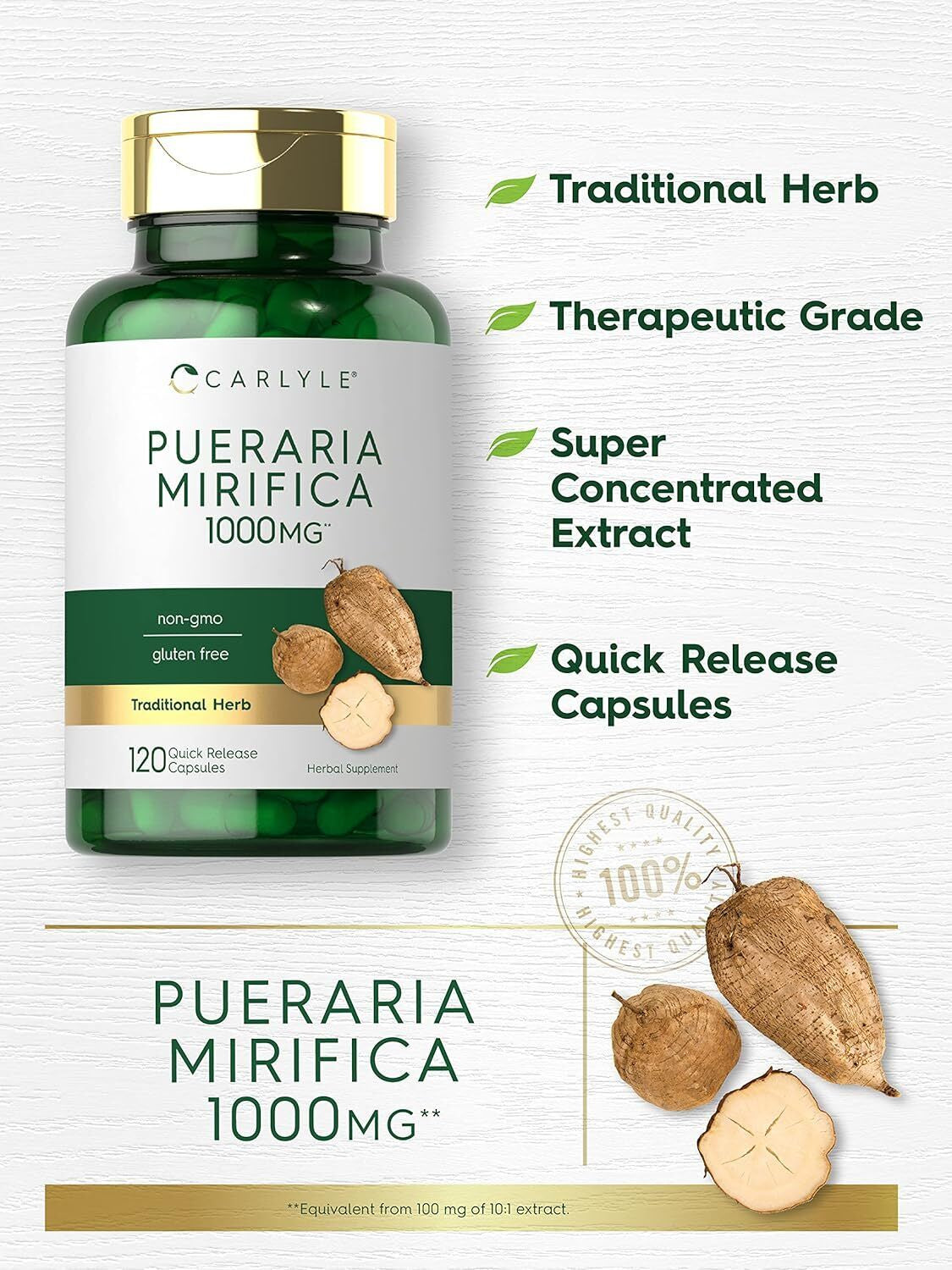 Pueraria Mirifica Capsules | 1000Mg | 120 Capsules | Non-Gmo & Gluten Free | By