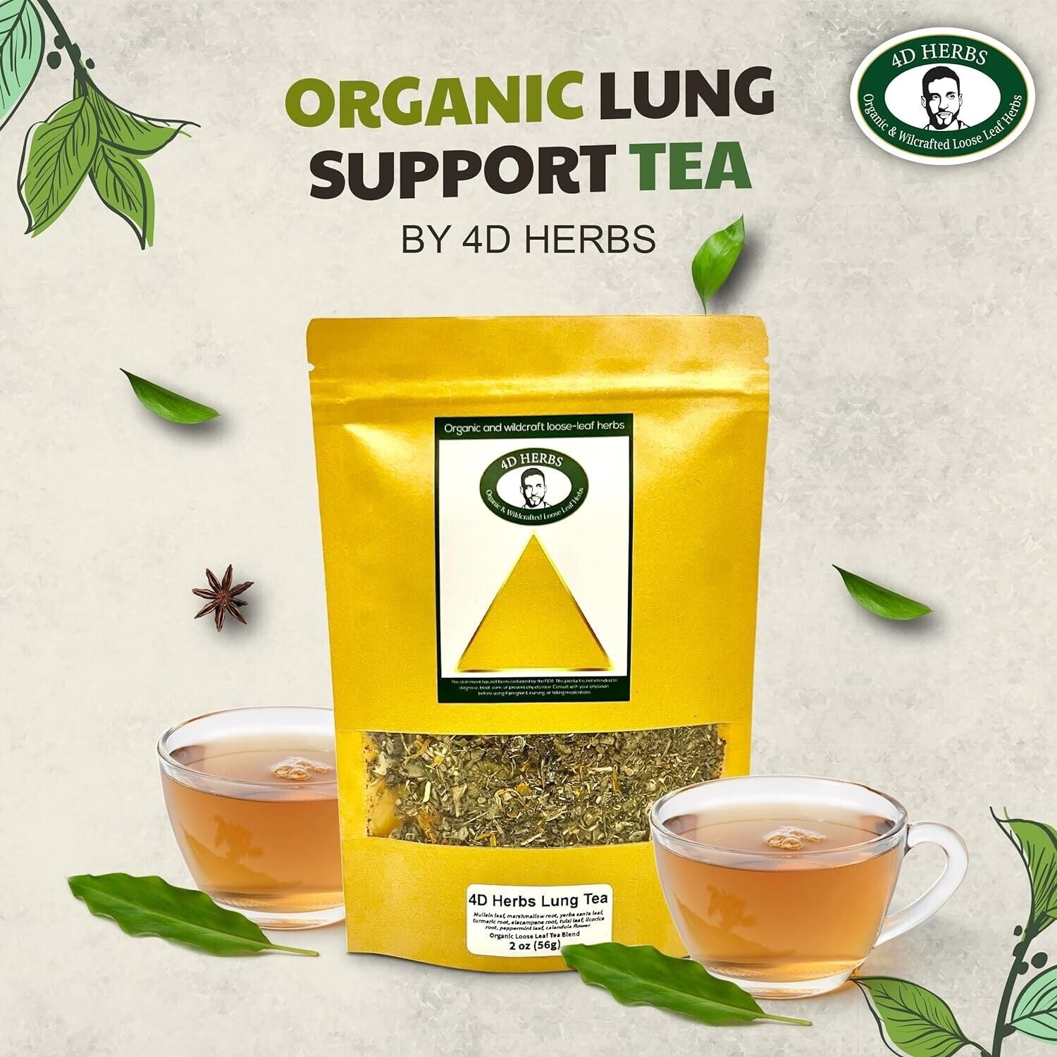 Lung Support Tea Blend by 4D Herbs - 9 Herbs - Cough and Congestion Herbal Blend