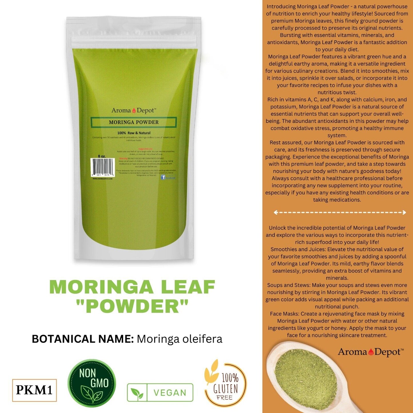 Moringa Powder Oleifera Leaf 100% Pure Natural Superfood Gluten Free