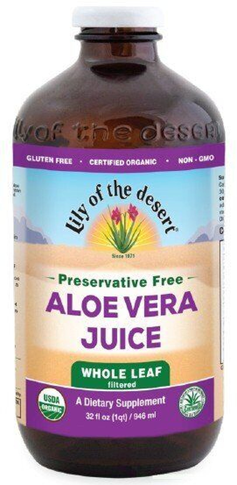 Lily of the Desert Aloe Vera Juice Organic Whole Leaf No Preservatives 32 Oz