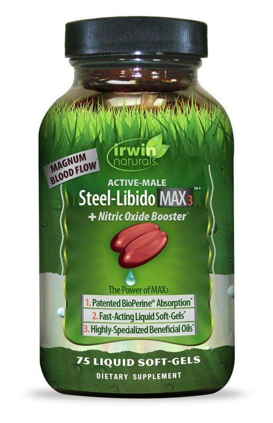 Irwin Naturals Steel Libido Max3 + Nitric Oxide Booster 75 Liquid Softgel