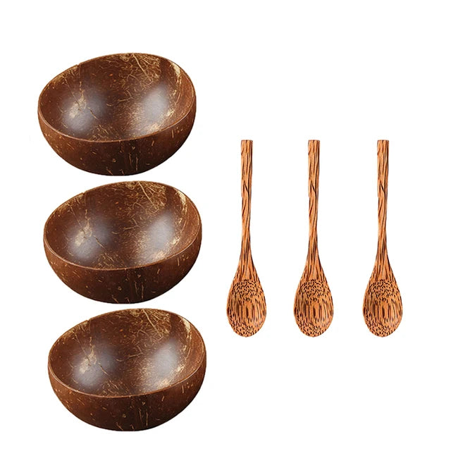 Natural Coconut Bowl Set Dinnerware Wooden