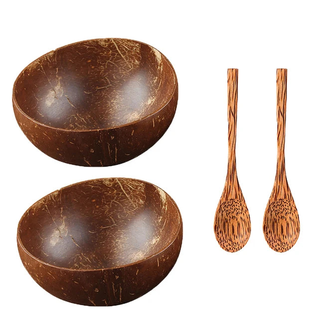 Natural Coconut Bowl Set Dinnerware Wooden