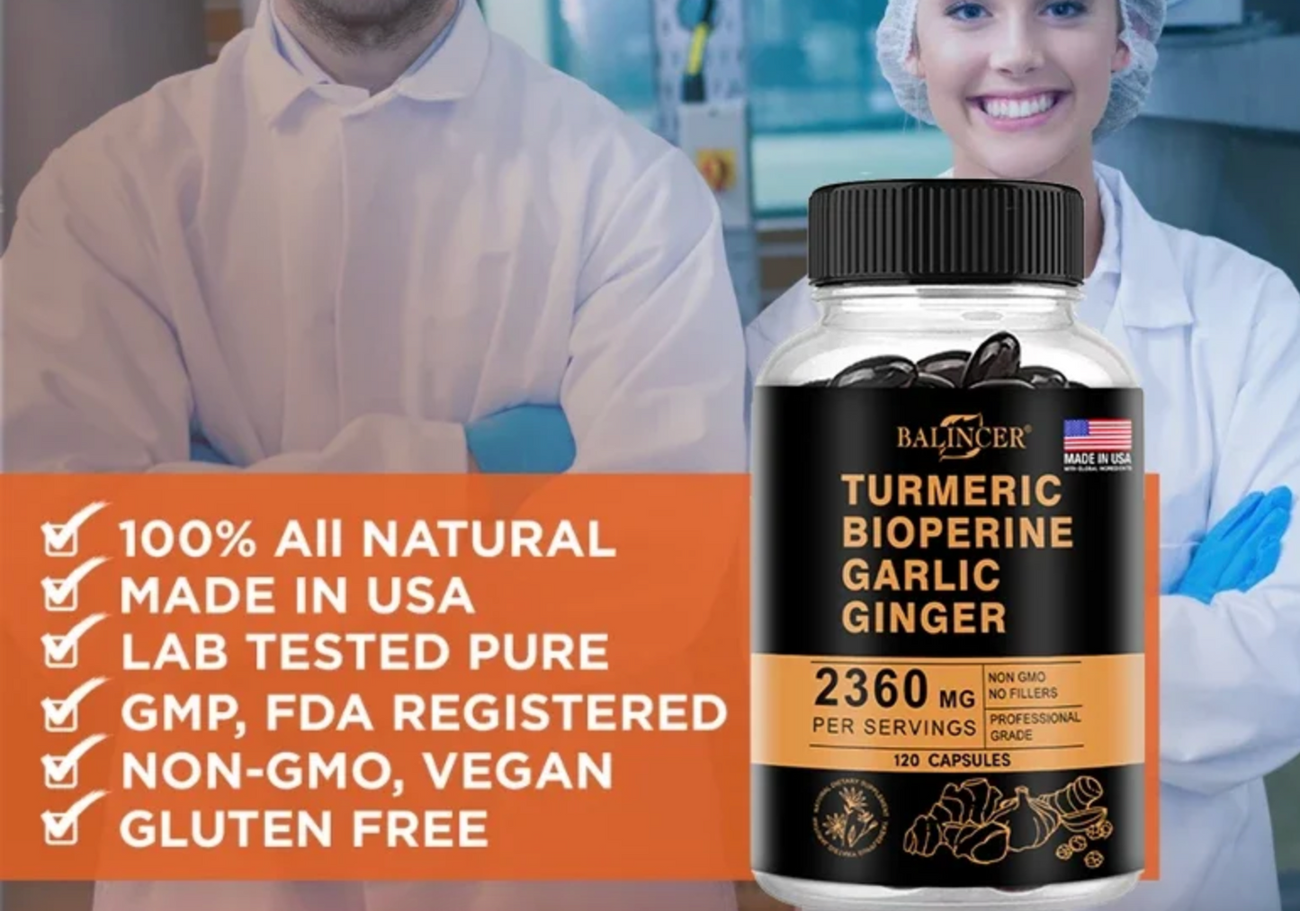 Turmeric Capsules (Bioperine, Ginger, Garlic) 120 capsules