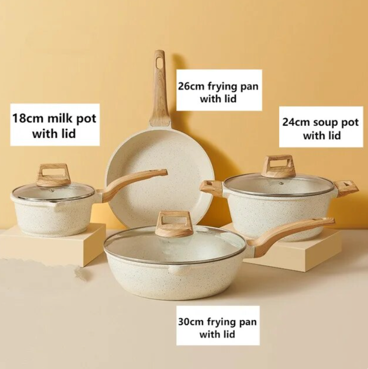 Natural Ceramic or Stone Toxin-Free Fry Pan / Maifan Stone Set