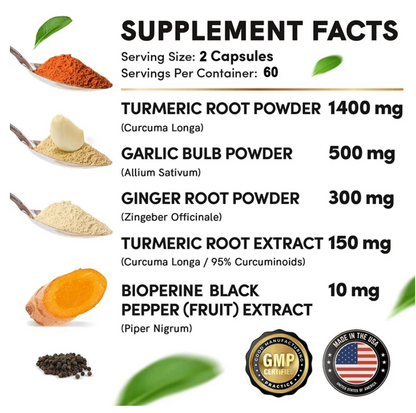 Turmeric Capsules (Bioperine, Ginger, Garlic) 120 capsules