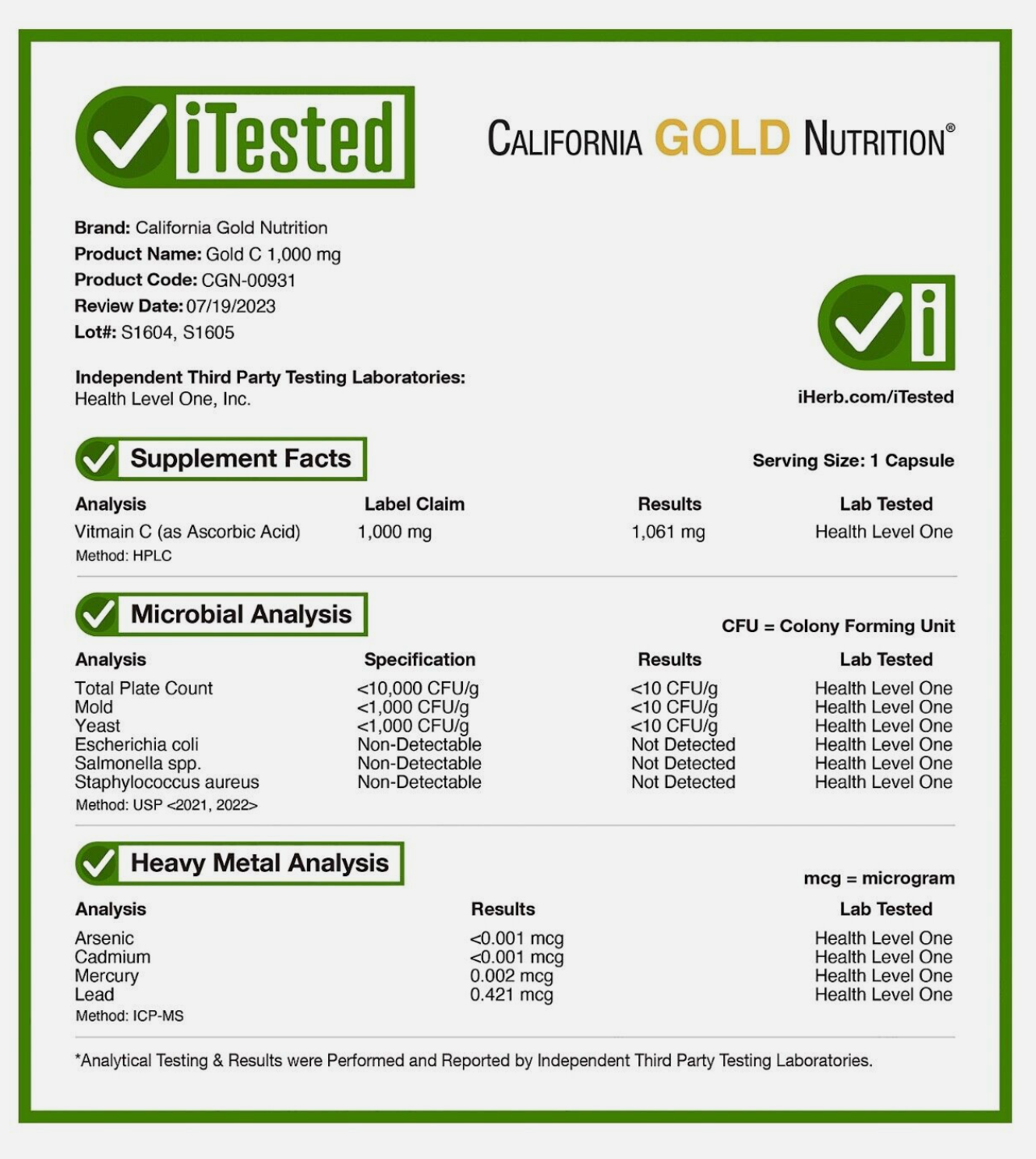 California Gold Nutrition's Gold C