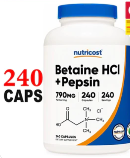 Betaine HCL + Pepsin (Digestion, Stomach Acid, Heart Burn)