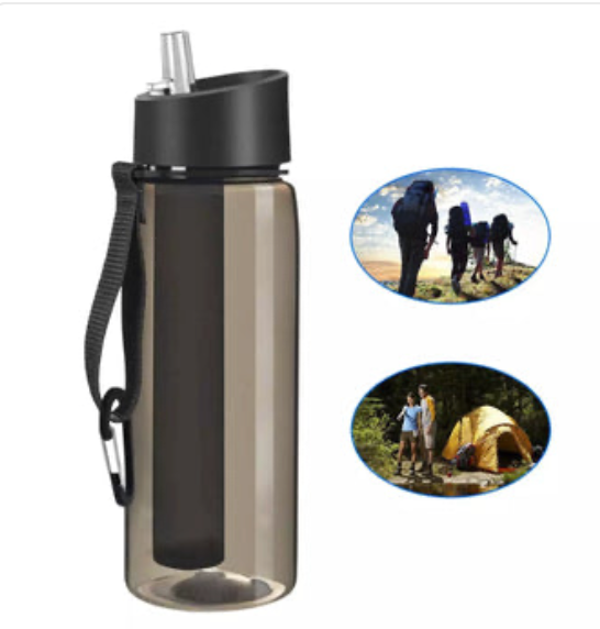 InBuilt Filter Straw Drink Bottle ( Hiking 650Ml 0.01Micron filter straw)