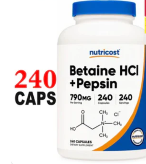 Betaine HCL + Pepsin (Digestion, Stomach Acid, Heart Burn)