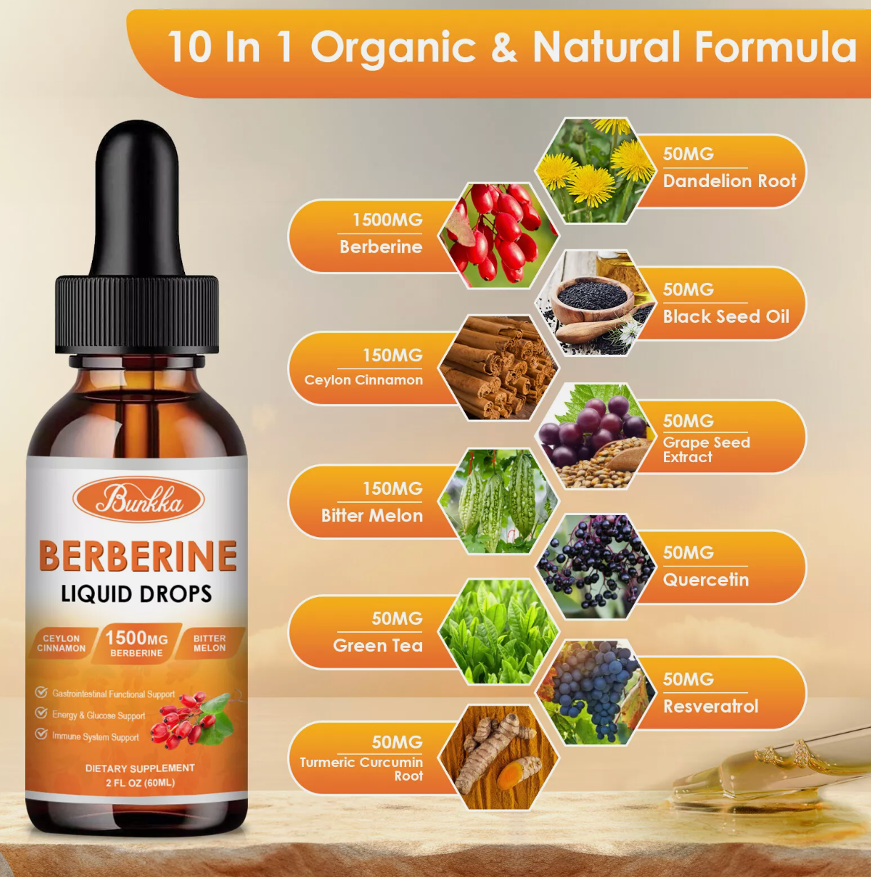 Berberine Supplement Liquid Drops 10-In-1