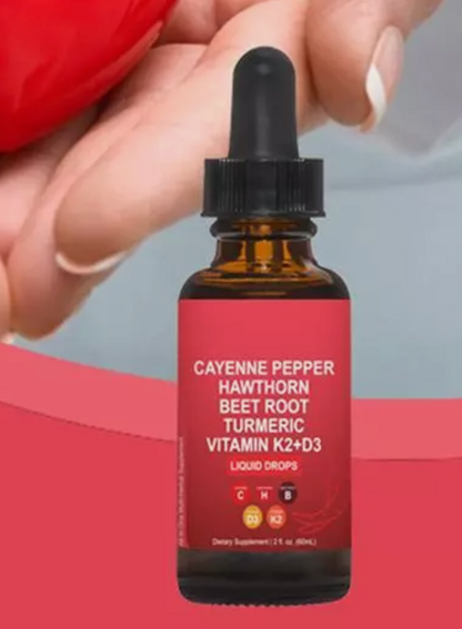 Cayenne Pepper Supplement Liquid Drops + Hawthorn Berry, Vitamin D3 K2