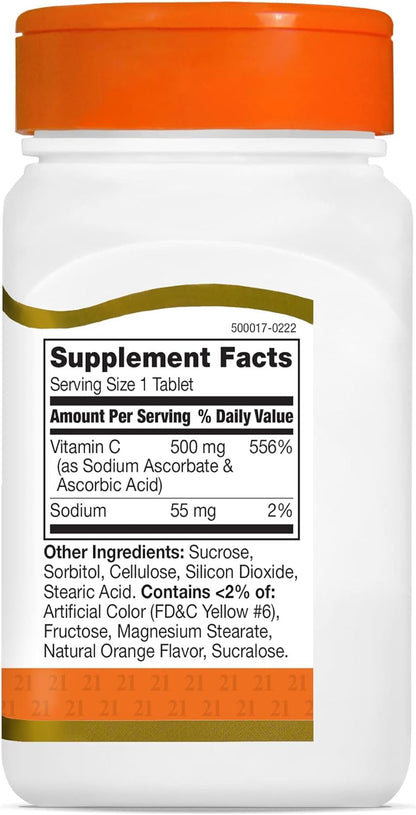 21St Century Vitamin C 500 Mg Chewable Tablets, Orange, 110 Count