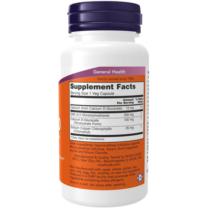 NOW Foods DIM 200 W/ Calcium D-Glucarate, 90 Veg Capsules