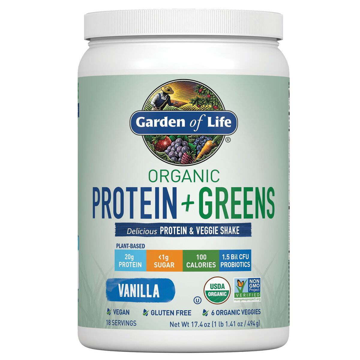 Organic Plant Protein & Greens Powder, Vanilla Shake, 20G Protein, FAST