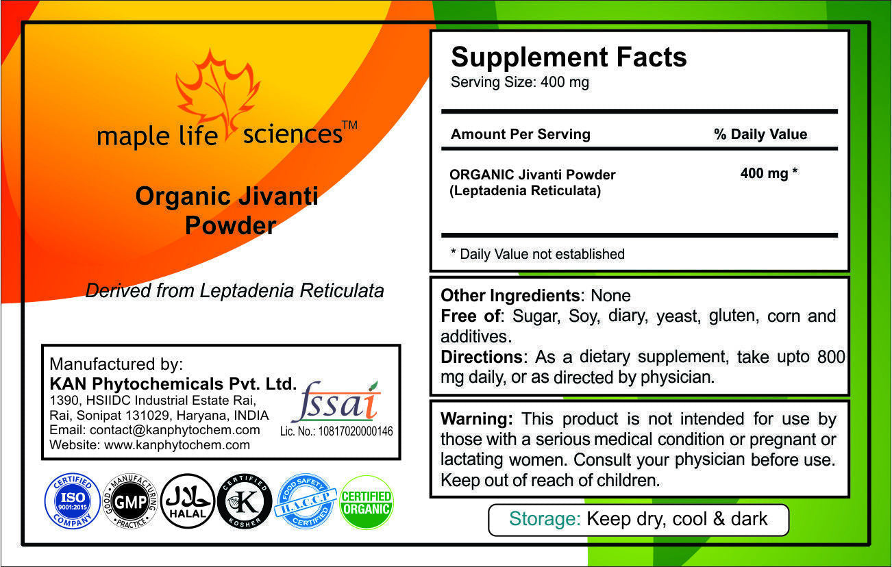 ORGANIC Jivanti Powder Leptadenia Reticulata Beta Sitosterol Spermatorrhea