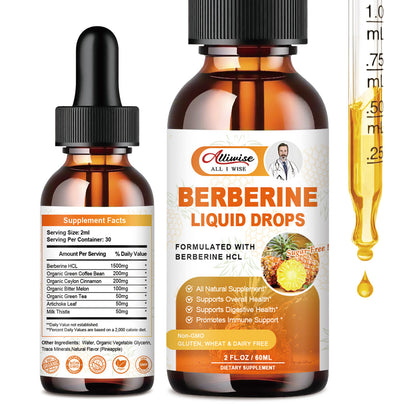 1500MG Berberine Liquid Drops Berberine HCL Support Immune Digestion System 60ML