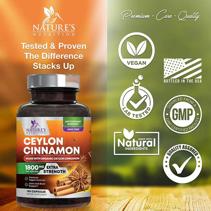 True Organic Ceylon Cinnamon Capsules 1800Mg Highest Potency Blood Sugar Support