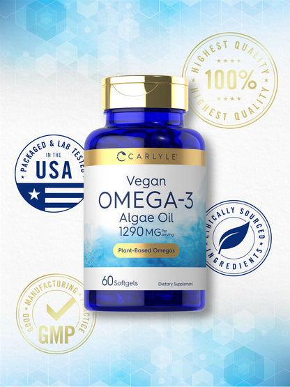 Omega 3 Supplement Vegan | 60 Softgels | from Algae Oil | by Carlyle