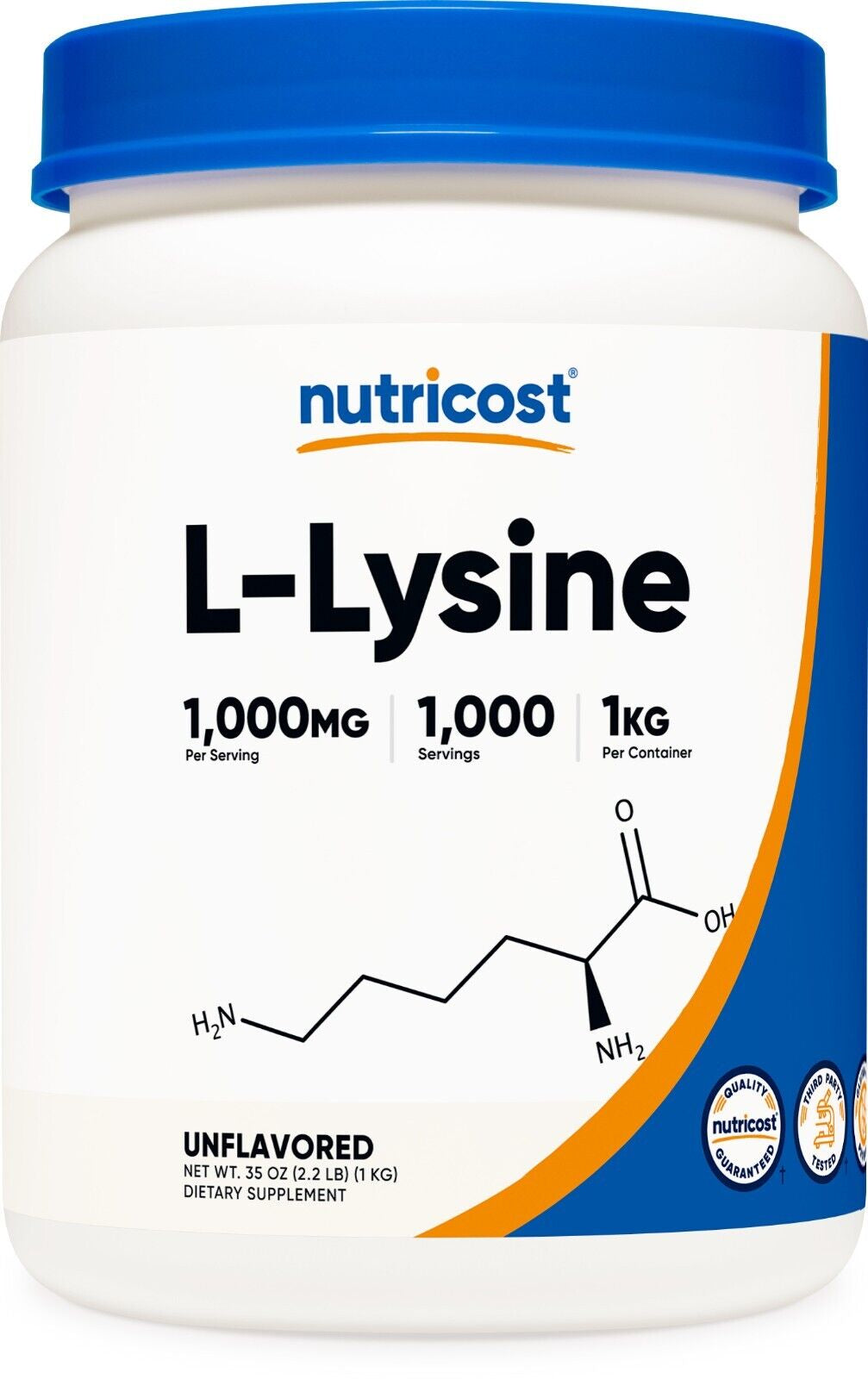 L-Lysine Powder 1KG (2.2Lbs) - Pure L-Lysine, Non-Gmo, Gluten Free Nutricost