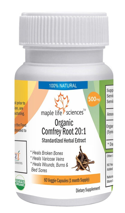 ORGANIC Comfrey Root 20:1 Extract Capsules Shikonin, Allantoin Rosmaric Acid