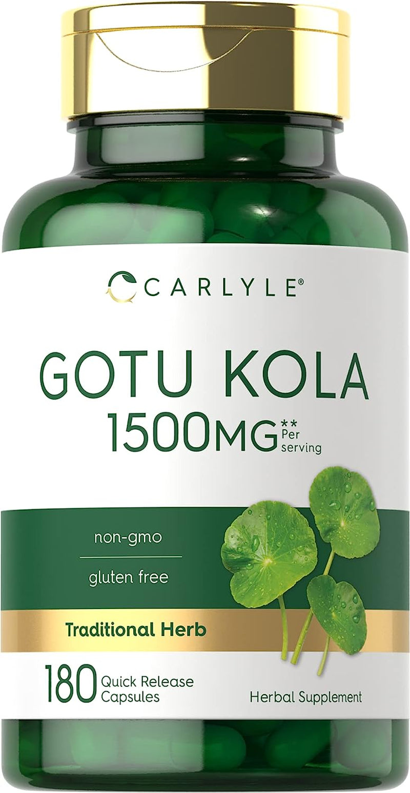 Gotu Kola Capsules 1500Mg | 180 Count | Non-Gmo, Gluten Free | Traditional Herb