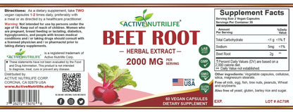 Active Nutrilife Organic Beet Root 60 Capsules - Made in USA, Boost Energy