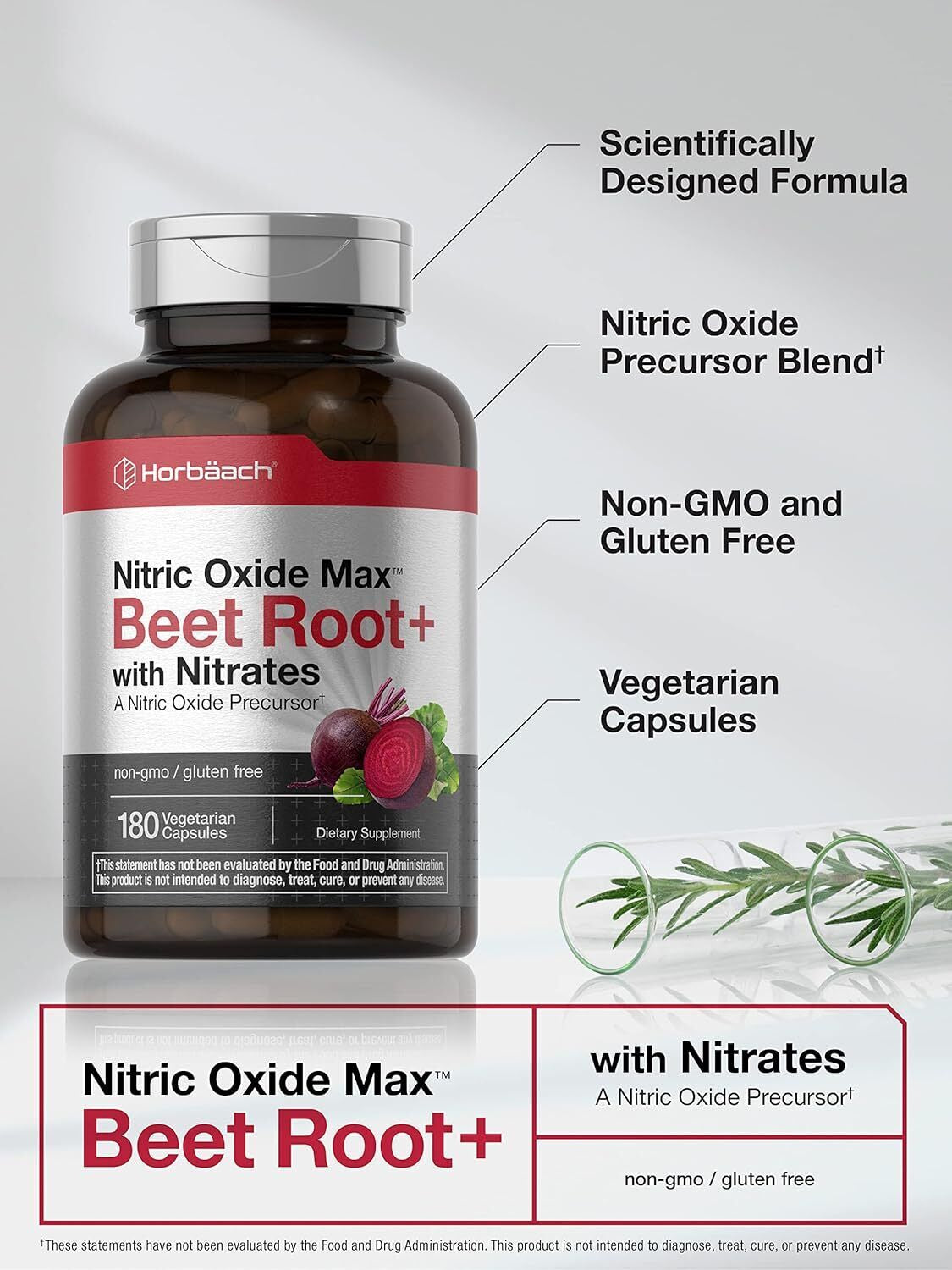 Nitric Oxide Beet Root Capsules | with Nitrates | 180 Count | Nitric Oxide Precu