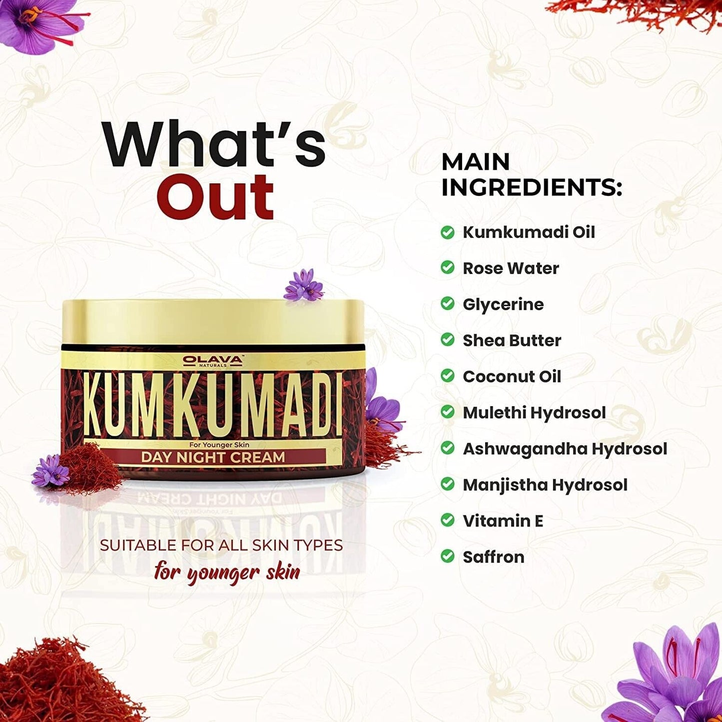 Kumkumadi Face Cream - Moisturizing Day/Night, with Kumkumadi Oil & Saffron 50G