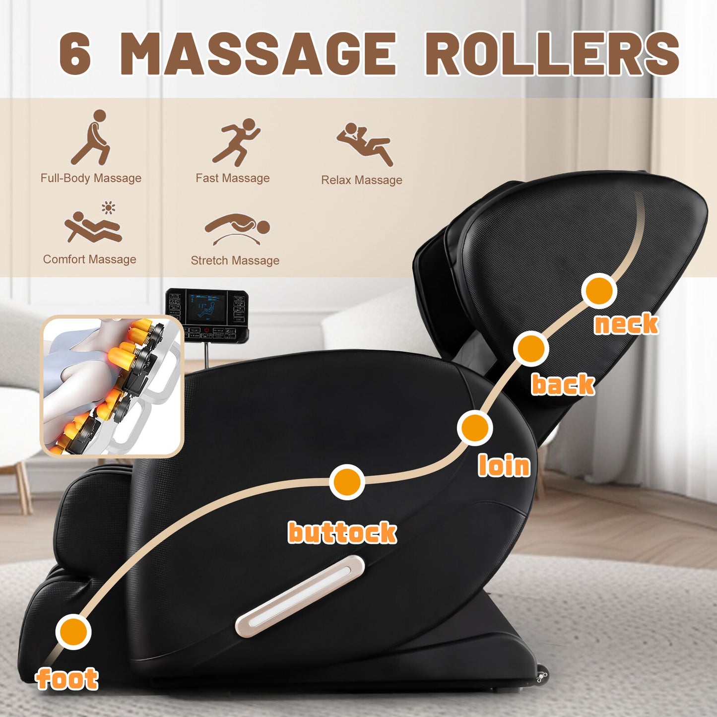 Full Body Air Pressure Shiatsu Massage Chair Recliner ZERO GRAVITY Foot Roller