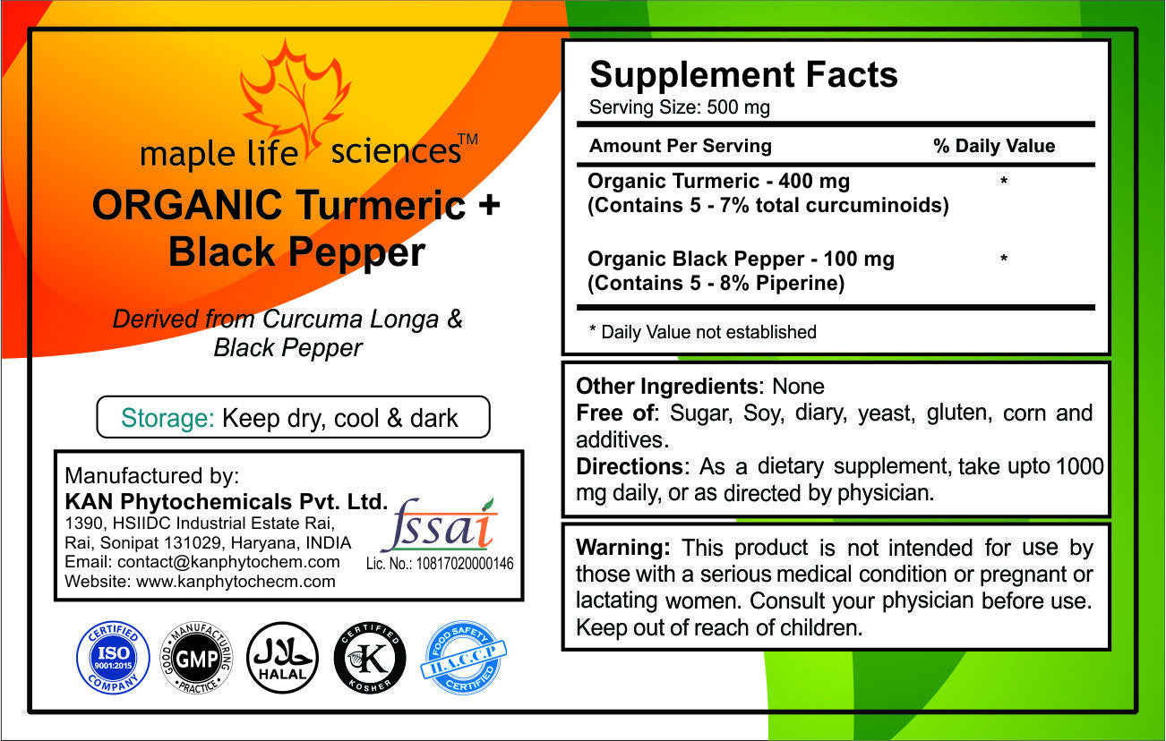 ORGANIC Turmeric + Black Pepper Powder: Piperine and Curcumin: Antioxidant