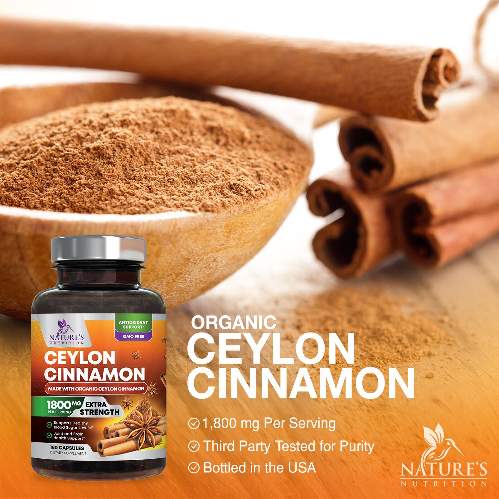 True Organic Ceylon Cinnamon Capsules 1800Mg Highest Potency Blood Sugar Support