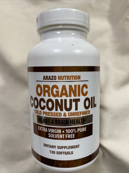 Arazo Nutrition Organic Coconut Oil 2000 MG 100% Extra Virgin Unrefined 06/25