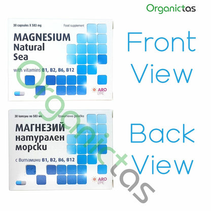 Natural MARINE MAGNESIUM 583Mg + VITAMIN B1, B2, B6, B12, 30* Capsules 1M Supply