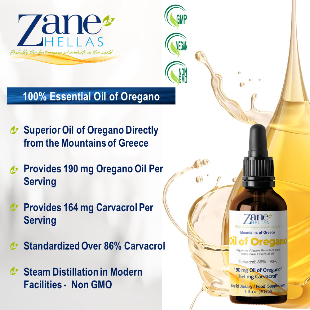 ZANE HELLAS Pure Greek Essential Oil of Oregano Oil. 2 Bottles 2 Fl.Oz-60Ml