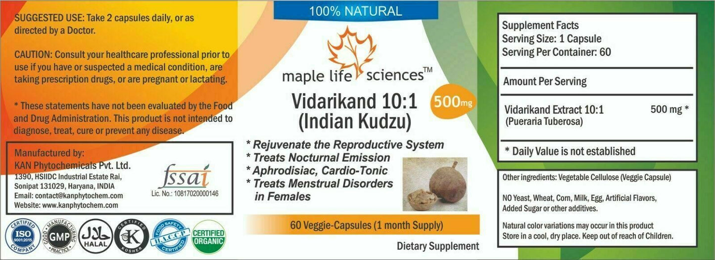 Pueraria Tuberosa 10:1 Extract Capsules Vidarikand Rejuvenate Reproductive Syste