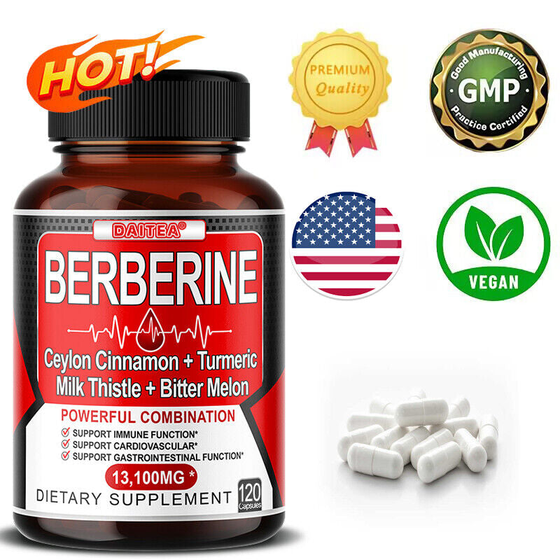 Premium Berberine HCL 600Mg plus Organic Ceylon Cinnamon - 30/60/120 Capsules