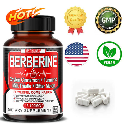 Premium Berberine HCL 600Mg plus Organic Ceylon Cinnamon - 30/60/120 Capsules