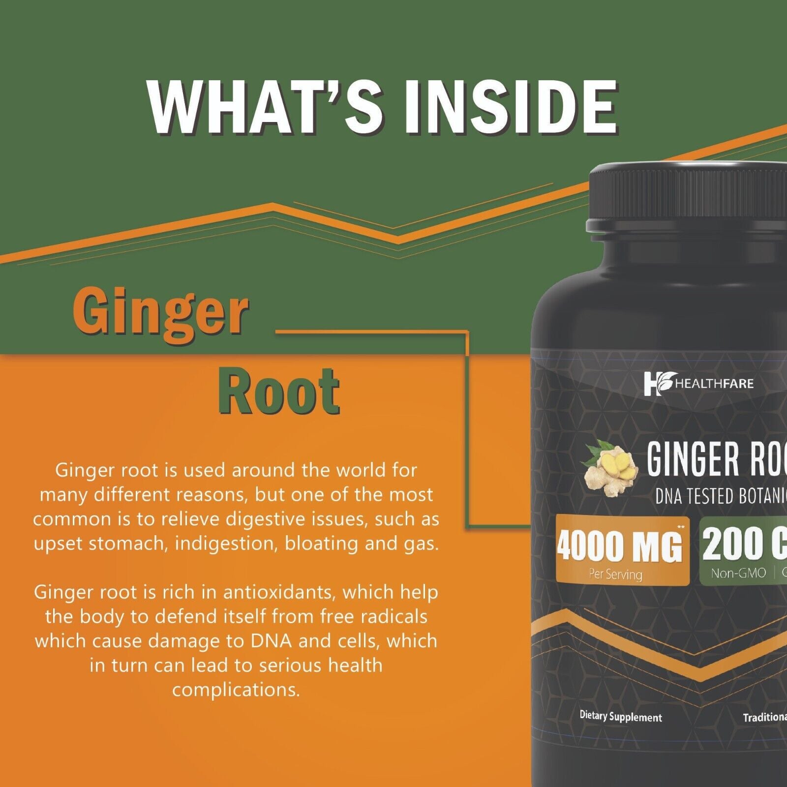 Ginger Root Capsules 4000Mg | 200 Pills | Highest Potency Supplement