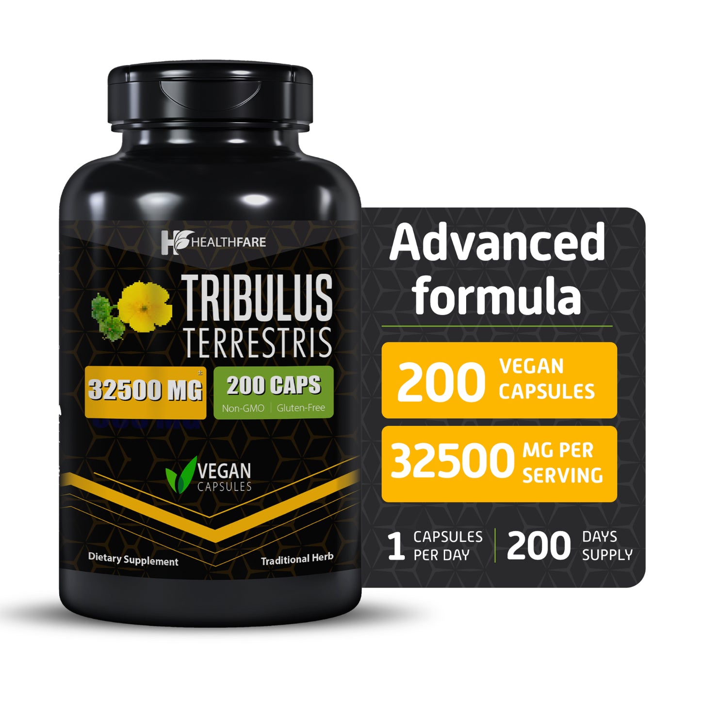 Tribulus Terrestris 32,500Mg 200 Caps High Potency Herbal Supplements