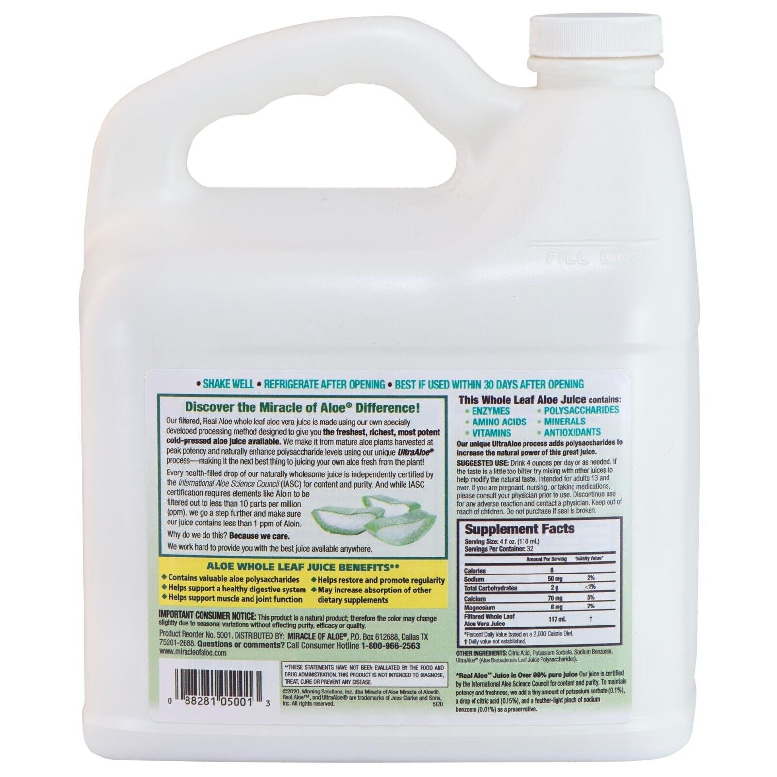 Real Aloe Whole-Leaf Pure Aloe Vera Juice Leaves Purified & Filtered (1 Gallon)