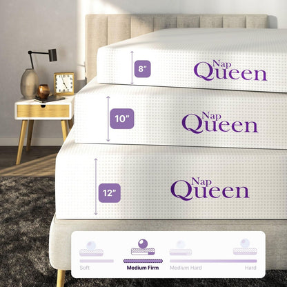 Napqueen 10 Inch Bamboo Charcoal Queen Size Medium Firm Memory Foam Mattress, Be